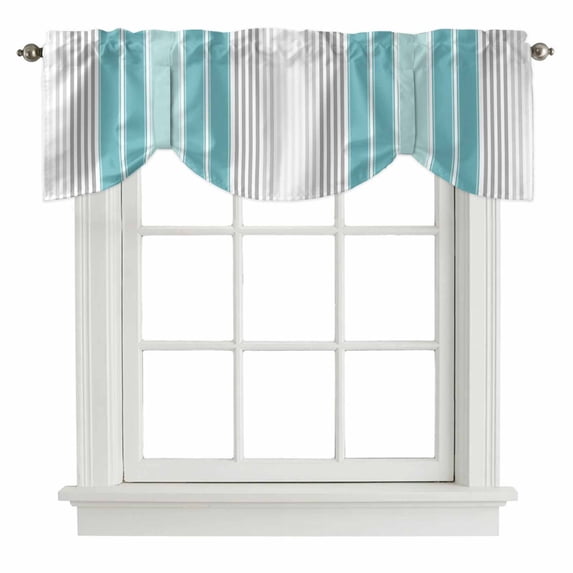 Turquoise Aqua Stripes Tie Up Valance Curtains for Windows, Kitchen Curtains Window Treatments, Modern Minimalist Abstract Lines Short Window Shades Valances for Bedroom Bathroom Cafe 42"x18"