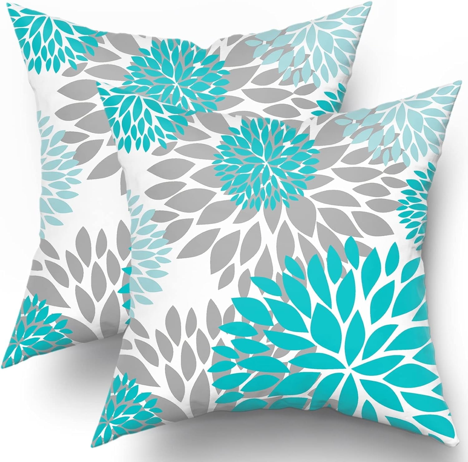 Aqua Dahlia Floral Cotton Polyester Throw Pillow Covers Set