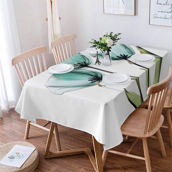 Turquoise Aqua Tulips Tablecloth Rectangle Table Cloth 52x70 , Waterproof Tablecloth Outdoor Table Cloth, Pastoral Flower Floral Spring Washable Table Cover for Kitchen Dining Party