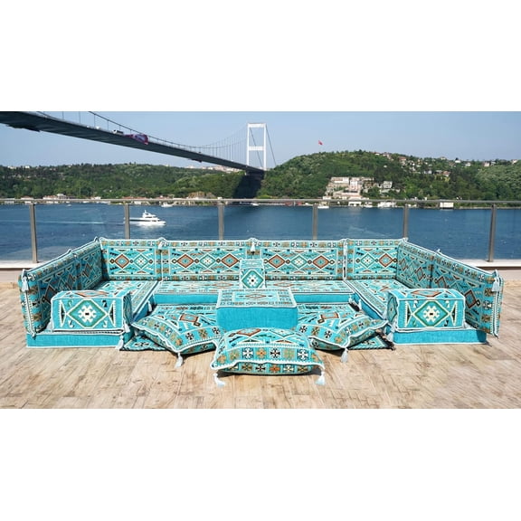 Turquoise Arabic Floor Pillows, Sofa Bed, Sleeper Sofa, Floor Seating Sofa, Sofa, Diwan Sofa, Turkish Sofa Seating, Arabic Majlis, Floor Cushions