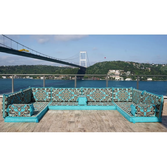 Turquoise Arabic Modular Sofa, Arabic Floor Seating, Turkish Sofa, Diwan Sofa Set, Floor Pillows for Adults, Sectional Sofa Set