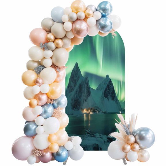 Turquoise Arch Backdrop Cover 4x1.65 Ft, Spandex Wedding Arch Stand Cover, Teal Aurora Iceland Scenery Mountain Round Top Stretch Fitted Background Covers for Birthday Ceremony Party Decor