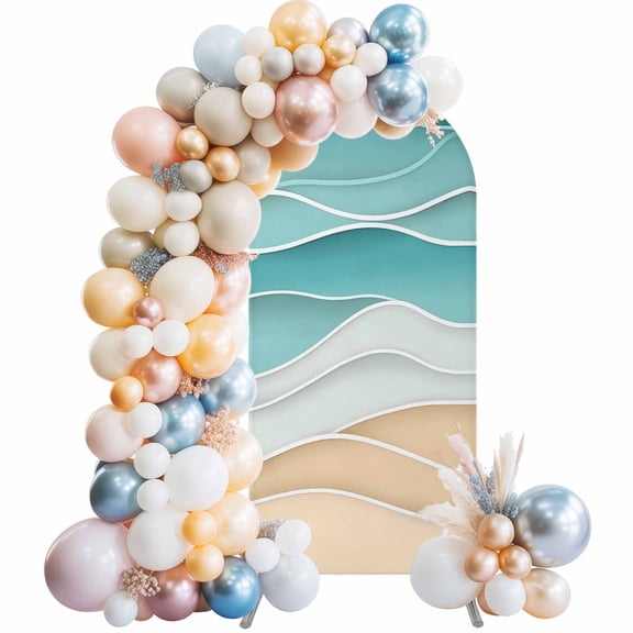 Turquoise Arch Backdrop Cover 5Ft, Wedding Arch Covers Stretchy Backdrop, Ocean Wave Stripes Modern Abstract Beach Fitted 2 Sided Arched Photo Background for Birthday Party Decorations