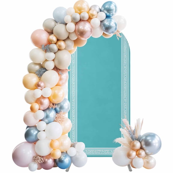 Turquoise Arch Backdrop Cover 6.6Ft, Wedding Arch Covers Stretchy Backdrop, Geometric Boho Ethnic Tile Chic Monochrome Fitted 2 Sided Arched Photo Background for Birthday Party Decorations