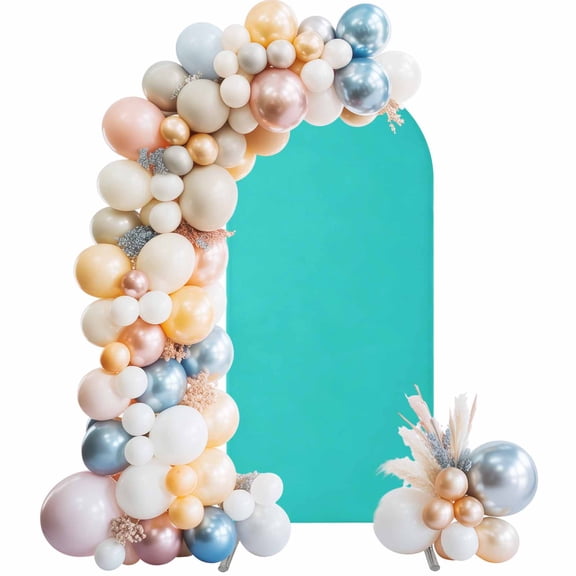 Turquoise Arch Backdrop Cover, Spandex Fitted Wedding Arch Cover, Modern Pure Turquoise Round Top Stand Covers for Birthday Ceremony Bridal Shower Party Decor 7.2x4 Ft