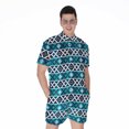 thumbnail image 1 of Turquoise Aztec Geometric Pattern Short Sleeve Men'S Rompers Casual Summer Jumpsuits Outfit, 1 of 4
