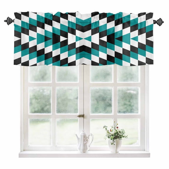 Turquoise Aztec Kitchen Valances for Windows 42x18 Inch Kitchen Curtains Valances Rod Pocket Black White Southwest Vintage Geometric Bathroom Window Valances for Window Treatment Decor