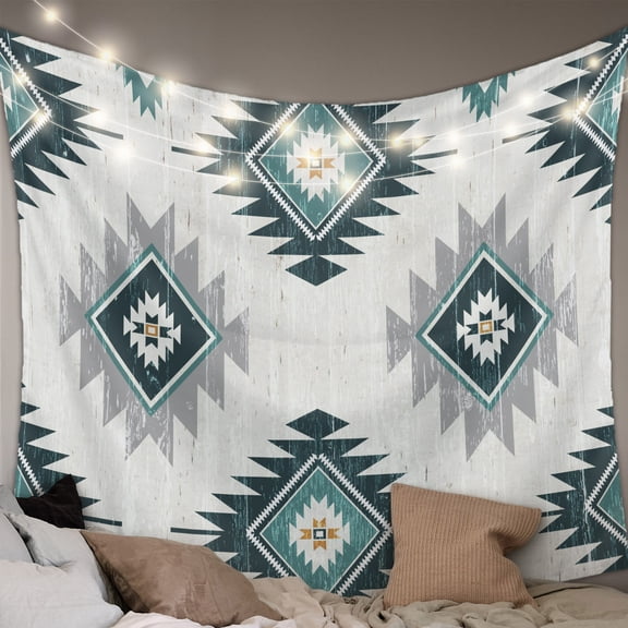 Turquoise Aztec Large Tapestry for Bedroom Wall Hanging Tapestry, Bohemian Southwest Neutral Aesthetic Ceiling Backdrop Tapestries Poster Blanket Wall Decor for Teens Room Living Room Dorm 100" x 59"