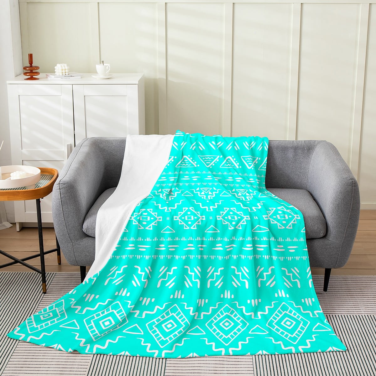Turquoise Aztec Throw Blanket Western Boho Fleece Blanket Teal Bohemian Geometric Blanket 40x50 Inch for Kids Adults Exotic Tribal Fuzzy Blanket Rustic Farmhouse Walmart