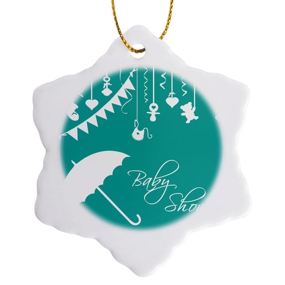 Turquoise Baby Shower - Teal Blue For Baby Boy Or Gender Unknown Neutral - Stylish Modern Elegant, 3 inch Snowflake Porcelain Ornament