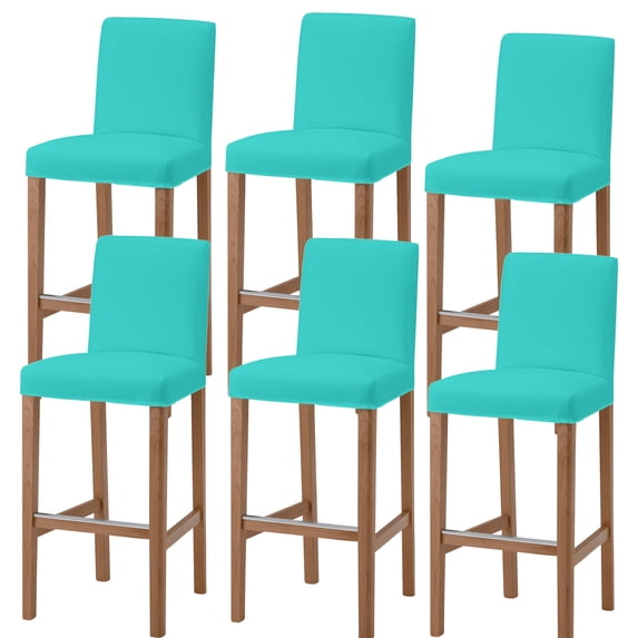 Turquoise Bar Stool Cover Set of 6, Farmhouse Solid Teal Color Modern Art Stretch Bar Chair Cover, Removable Washable Pub Counter Stool Chair Slipcover for Kitchen Dining Room Pub Cafe