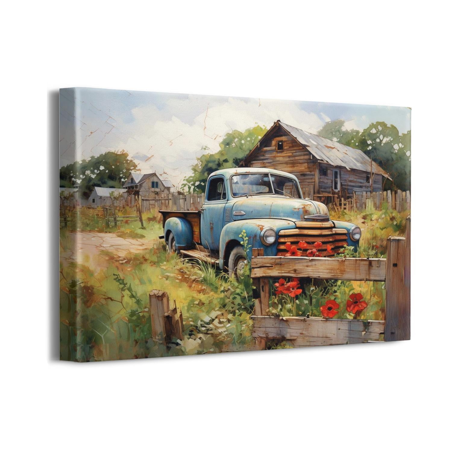 Turquoise Barn Canvas Wall Art Modern Artwork Rustic Teal Barn Bathroom