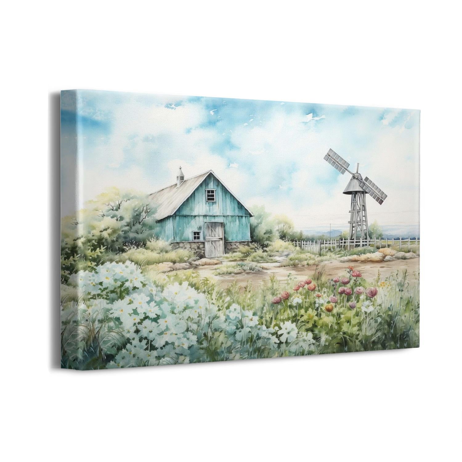 Turquoise Barn Canvas Wall Art Modern Artwork Rustic Teal Barn Bathroom