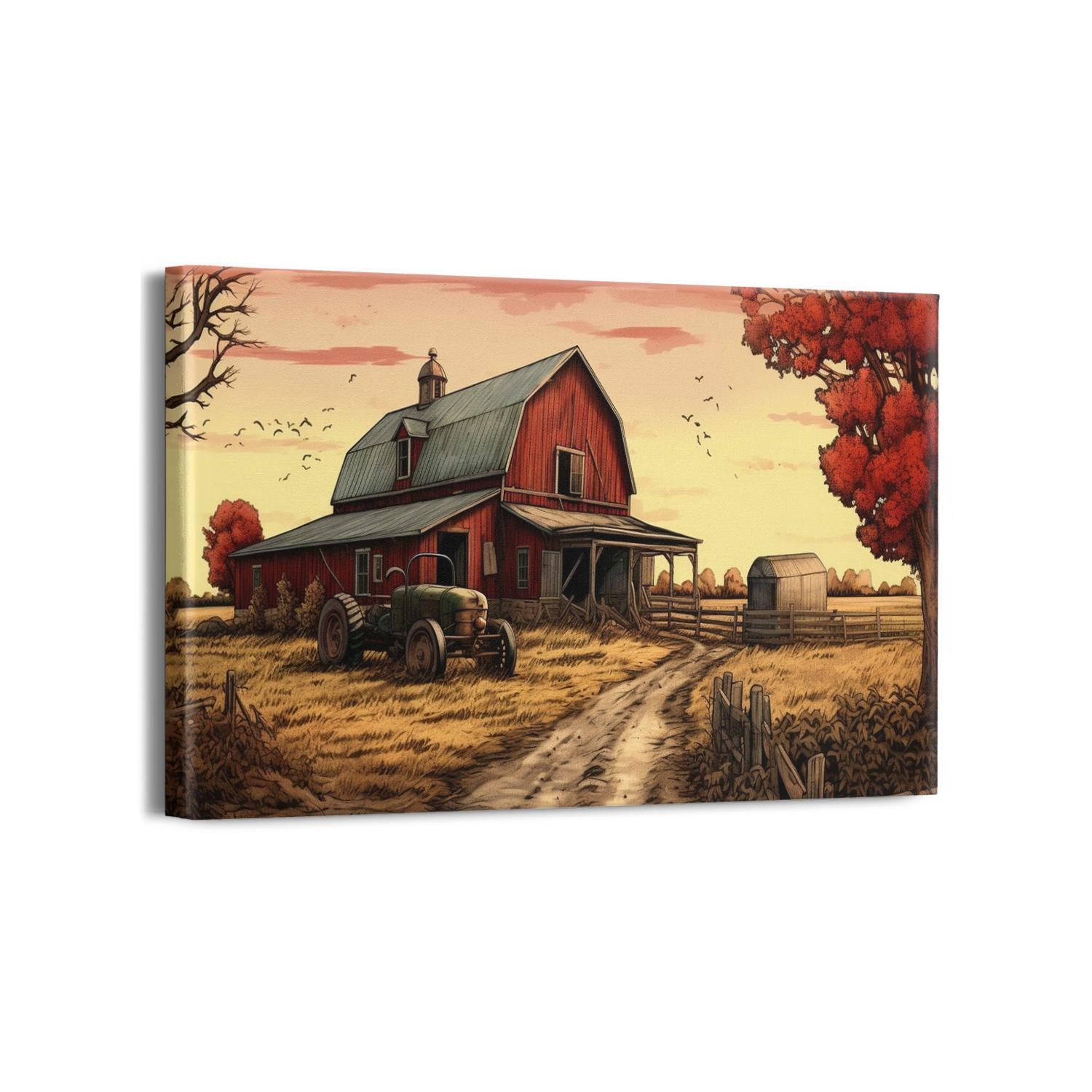 Turquoise Barn Canvas Wall Art Modern Artwork Rustic Teal Barn Bathroom ...