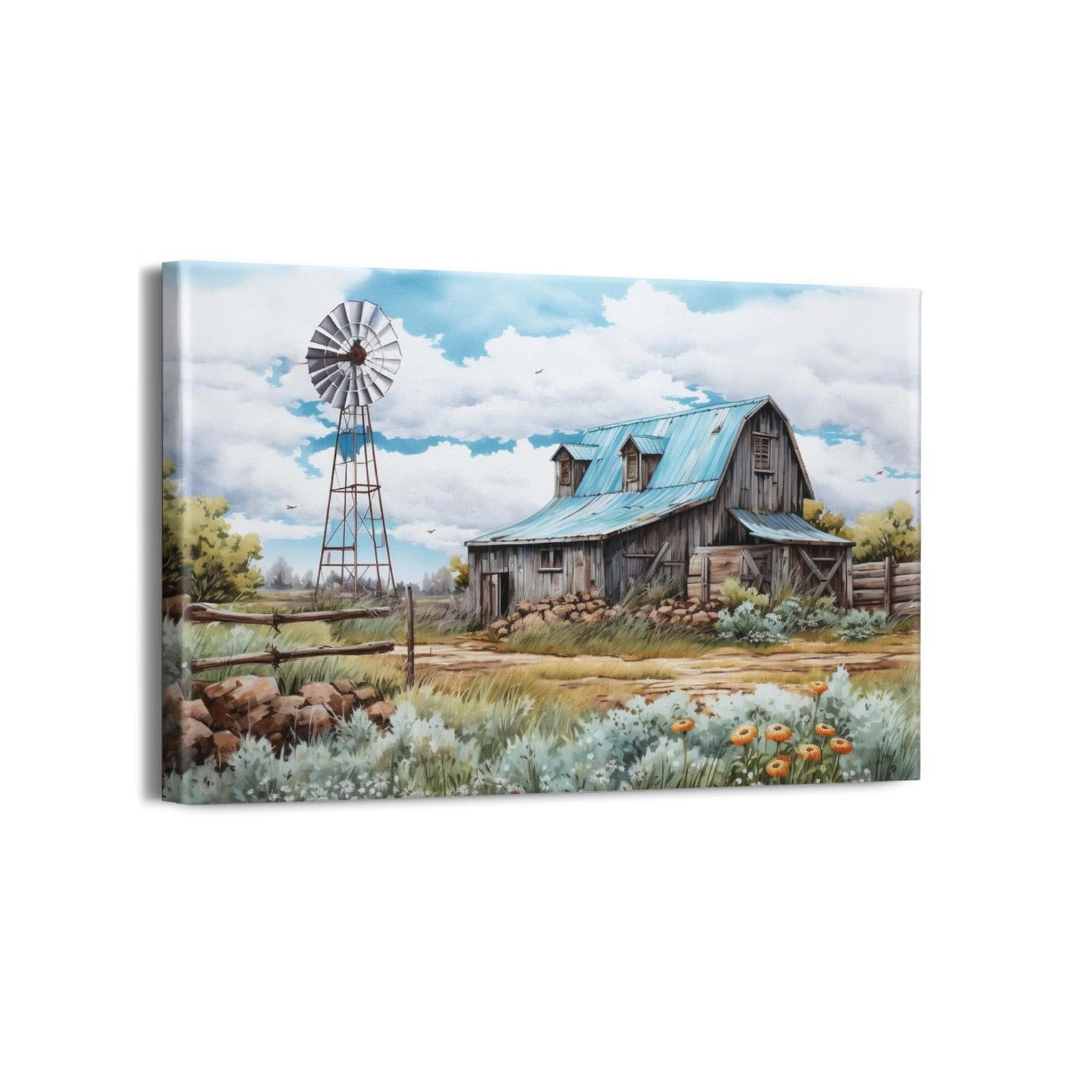 Turquoise Barn Canvas Wall Art Modern Artwork Rustic Teal Barn Bathroom ...