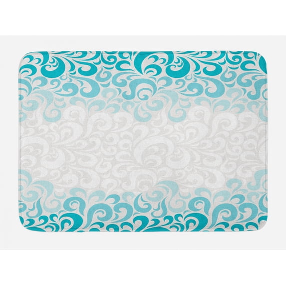 Turquoise Bath Mat, Abstract Floral Flowers Pattern Classic Artistic Design Illustration, Non-Slip Plush Mat Bathroom Kitchen Laundry Room Decor, 29.5 X 17.5 Inches, Teal Turquoise White, Ambesonne