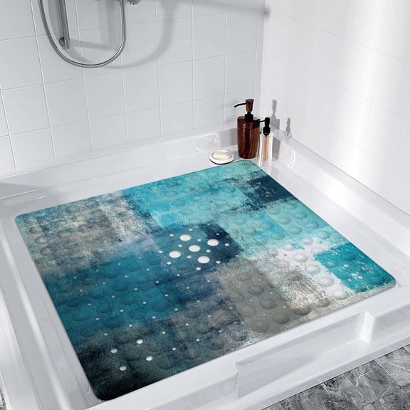 Turquoise Bathtub Mat Non Slip, 40 X 16 Inch Tub Mat for Bathroom, Abstract Art Bath Tub Shower Mat with Drain Holes and Suction Cups
