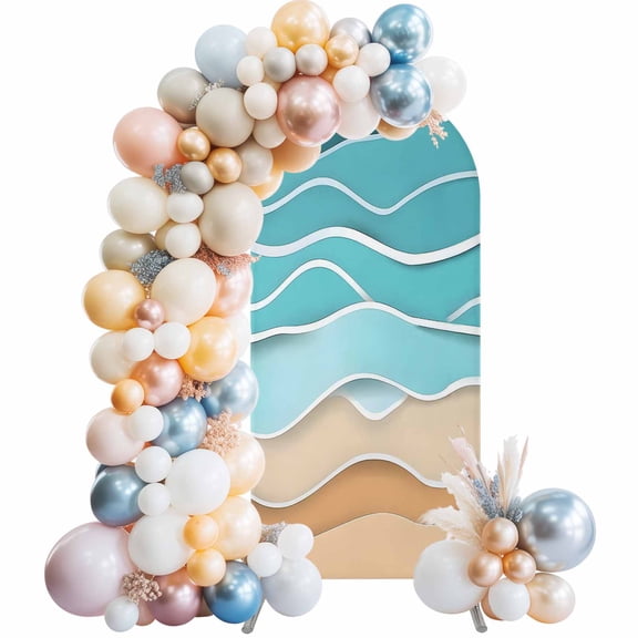 Turquoise Beach Arch Backdrop Cover 5Ft, Wedding Arch Covers Stretchy Backdrop, Abstract Ripple Gradient Ocean Sand Fitted 2 Sided Arched Photo Background for Birthday Party Decorations