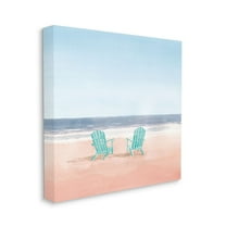 Turquoise Beach Chairs on Pastel Watercolor Beach Abstract Gallery-Wrapped Canvas Print Wall Art, 17x17