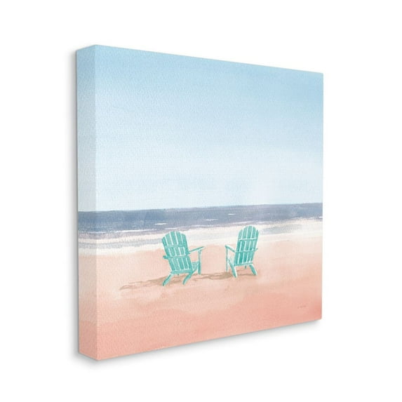 Turquoise Beach Chairs on Pastel Watercolor Beach Abstract Gallery-Wrapped Canvas Print Wall Art, 17x17