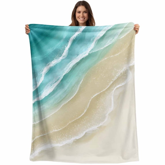 Turquoise Beach Coastal Blanket Soft Cozy Warm Twin Blanket for Bed, Plush Fuzzy Flannel Fleece Blankets for Sofa, Summer Ocean Nautical Seaside Throw Blankets for Couch, Gifts for Men, 60"x80"