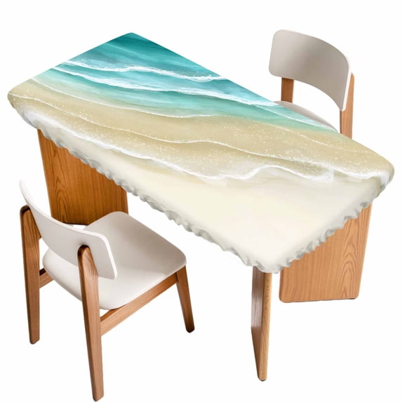 Turquoise Beach Coastal Table Cloths for 3 Foot Rectangle Tables, Summer Ocean Nautical Seaside Patio Waterproof Elastic Fitted Tablecloths, Washable Rectangular Table Cover for Camping