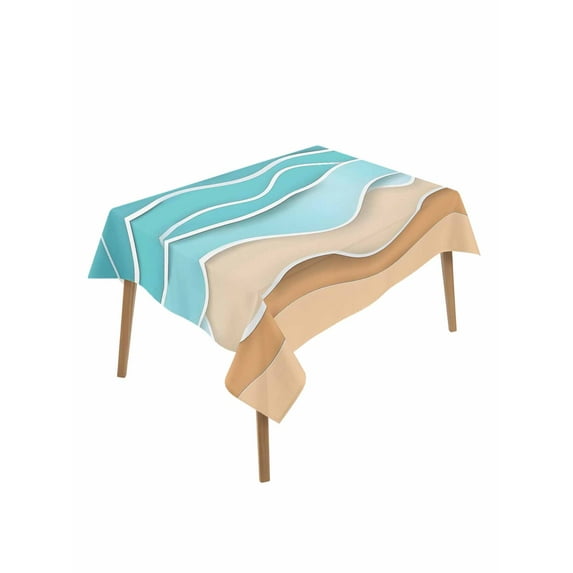 Turquoise Beach Table Cloth, Abstract Ripple Gradient Ocean Sand Waterproof Tablecloth for Rectangle Tables, Reusable Washable Fabric Table Cover for Restaurant Kitchen Dining Tables 60"x102"