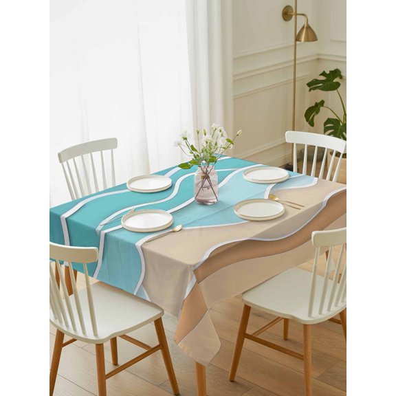 Turquoise Beach Tablecloth Rectangle Table Cloth 52x70, Waterproof Tablecloth Outdoor Table Cloth, Abstract Ripple Gradient Ocean Sand Washable Table Cover for Kitchen Dinning Party
