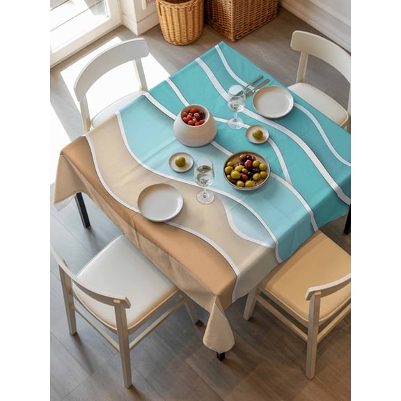 Turquoise Beach Tablecloth Square Table Cloth 54x54,Waterproof Outdoor Table Cloth Covers Decorative Table Protector,Abstract Ripple Gradient Ocean Sand Washable Table Cover for Kitchen Dinning Party