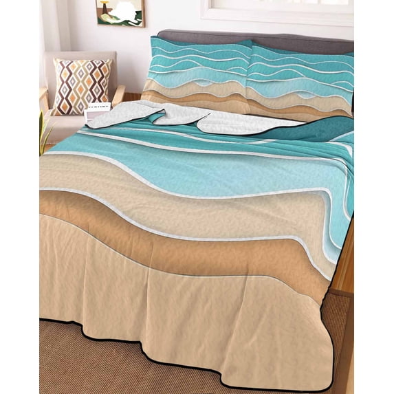 Turquoise Beach Twin Size Down Alternative Comforter, Lightweight Comforter Quilt Bedding Set with Pillow Shams Abstract Ripple Gradient Ocean Sand All Seasons Bed Comforter Duvet Insert 68"x86"