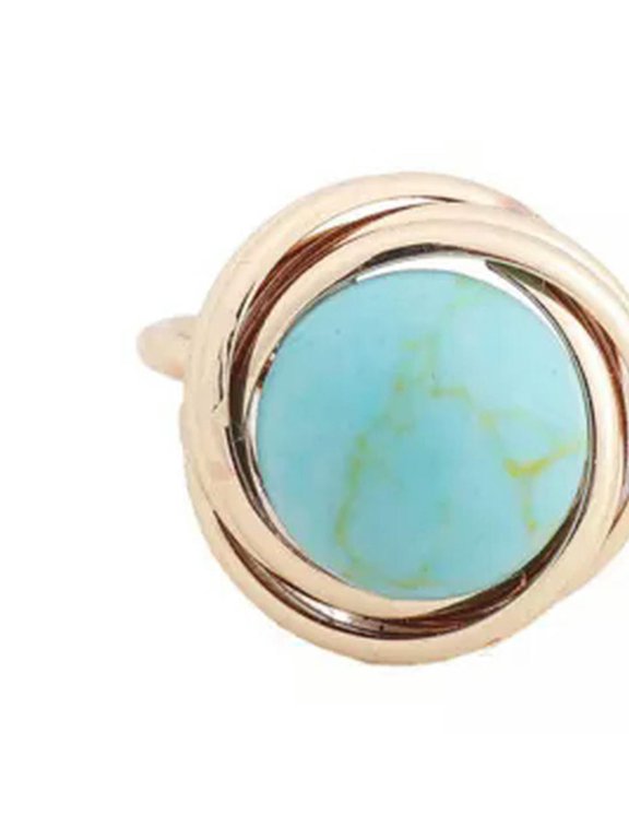 Turquoise Bead Brass Wire Stackable Wrap Pearl Ring Dainty Chic Woman Jewelry