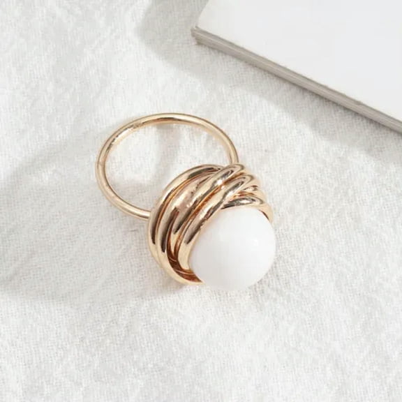 Turquoise Bead Brass Wire Stackable Wrap Pearl Ring Dainty Chic Woman Jewelry