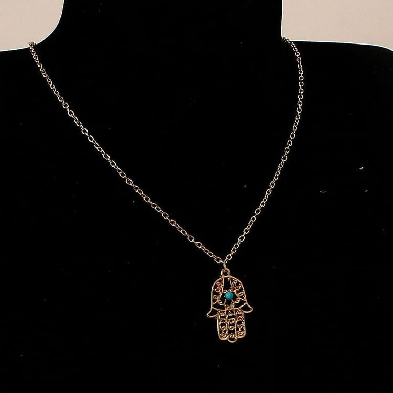 Turquoise Bead and Scrolls Hamsa Necklace