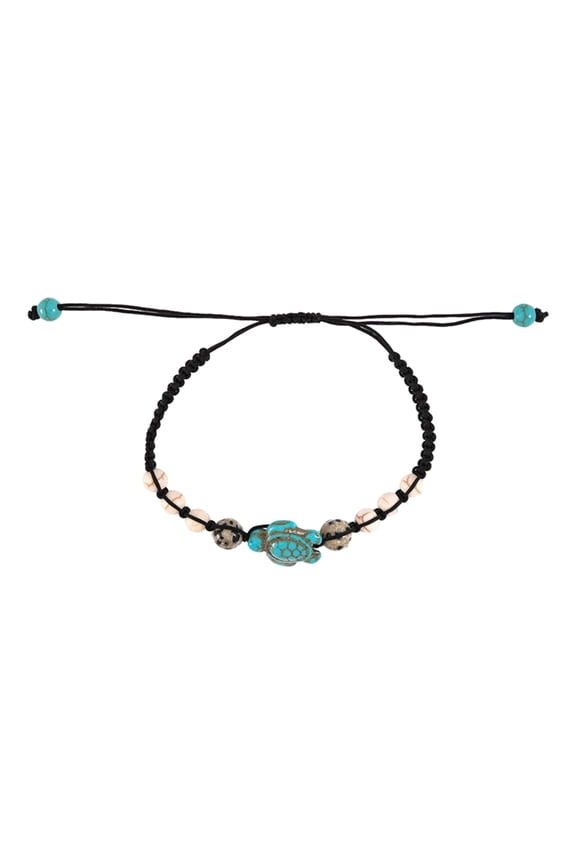 Turquoise Beaded Bracelet with Turtles Charm Handchain for Casual and Beach Wear