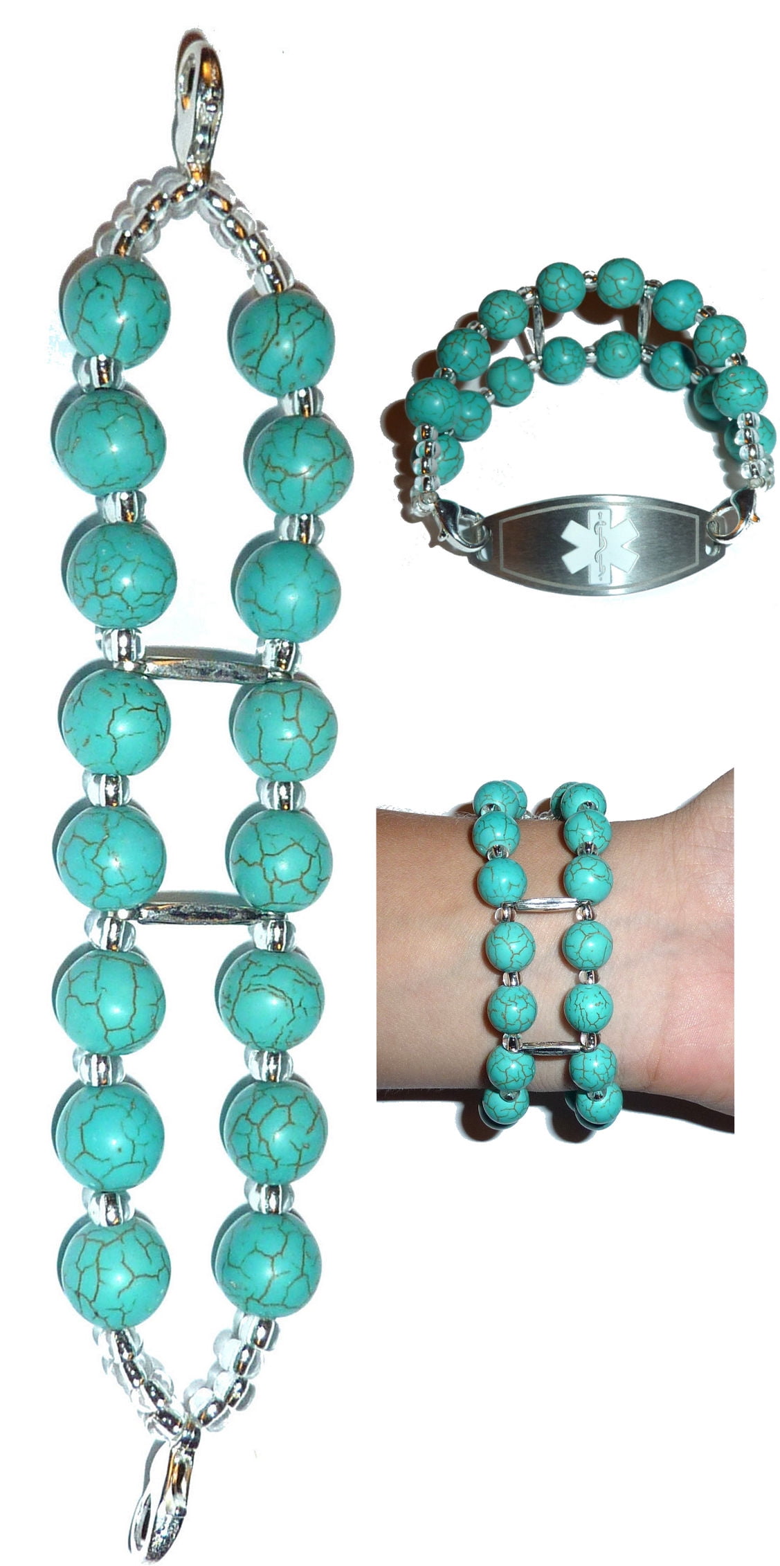 Turquoise Beaded Medical Alert Bracelet Replacement by Hidden Hollow