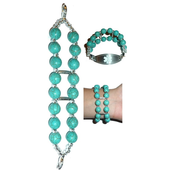 Turquoise Beaded Medical Alert Bracelet Replacement by Hidden Hollow Beads