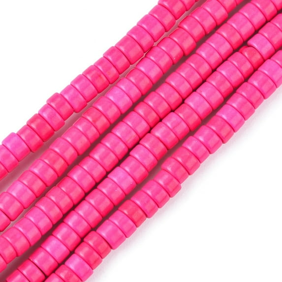 Turquoise Beads Strands Heishi Beads Dyed Flat Round/Disc Deep Pink 4x2mm Hole: 1mm about 170pcs/strand 16 inch