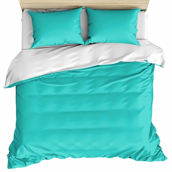 Turquoise Bedding 3 Piece Duvet Cover Set Full Size, Modern Pure Turquoise Soft Microfiber Comforter Cover with Zipper Closure & Pillowcases, Wrinkle & FadeResistant Quilt Cover