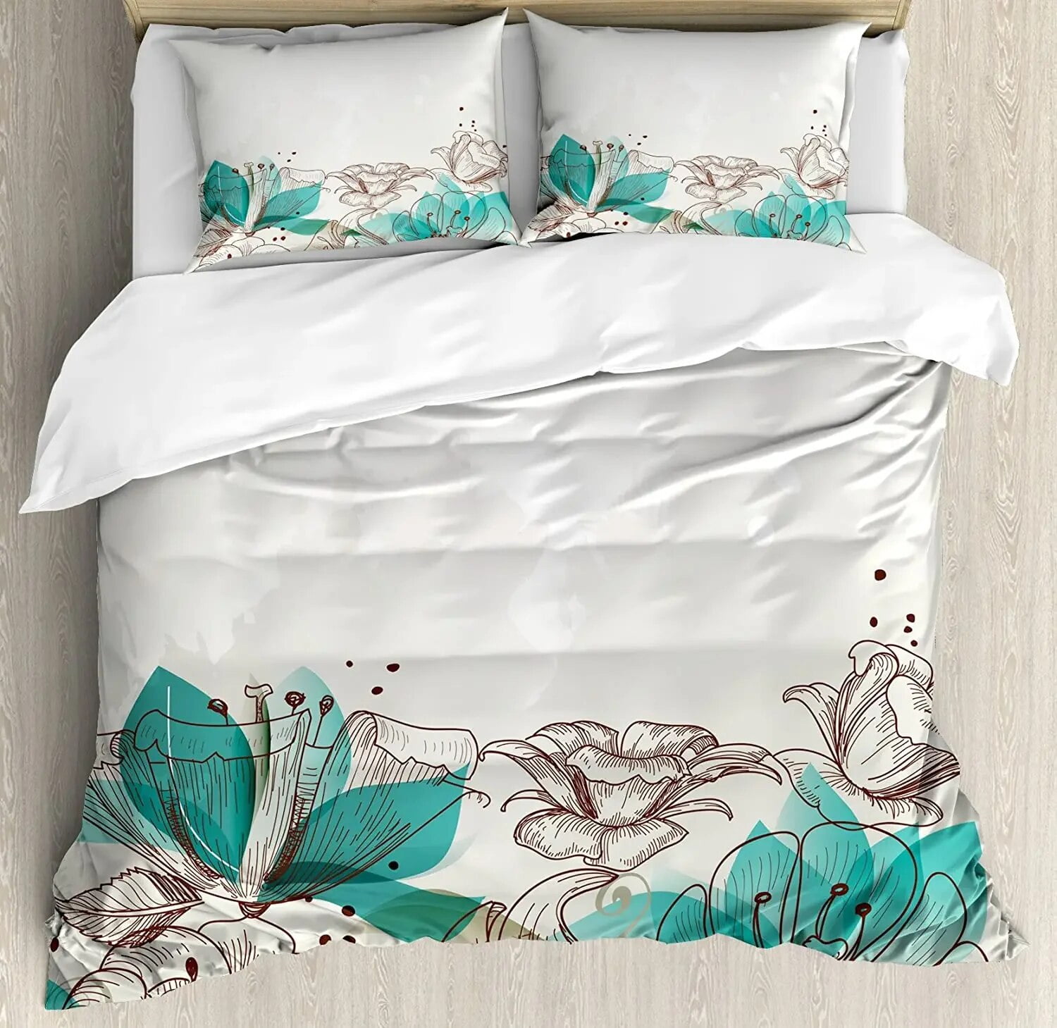 Turquoise Bedding Set For Bedroom Bed Home Retro Floral Background with