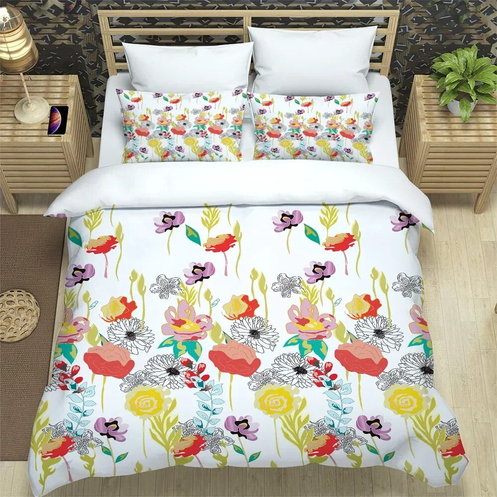 Turquoise Bedding Set For Bedroom Bed Home Retro Floral Background with