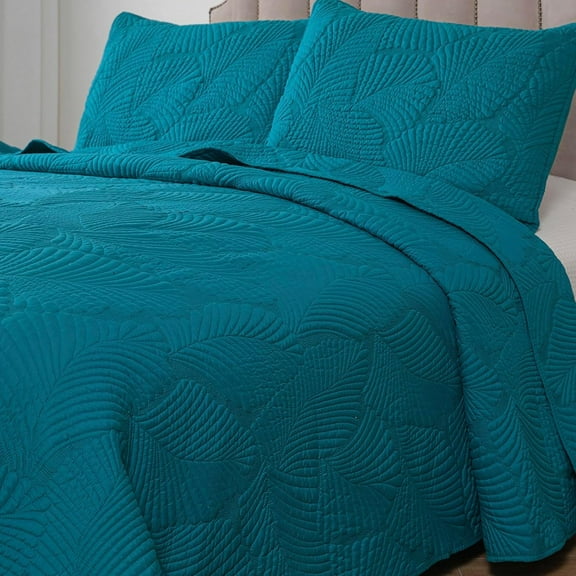 Turquoise Bedspread King Size - All-Season Quilt with High-Relief Texture, Brushed Fabric, Comforter & Bed Cover, 3-Piece Set: 1 Quilt (106"x96") and 2 Pillow Shams (20"x36")