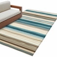 thumbnail image 1 of Turquoise Beige Large Area Rugs for Bedroom Living Room, Soft Non Slip Carpet Bedside Rug, Boho Vertical Stripes Bohemian Retro Rectangle Floor Cover Kitchen Accent Rug 2.7'x5' for Dining Room/Office, 1 of 9