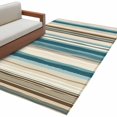 thumbnail image 1 of Turquoise Beige Large Area Rugs for Bedroom Living Room, Soft Non Slip Carpet Bedside Rug, Boho Vertical Stripes Bohemian Retro Rectangular Floor Cover Kitchen Accent Rug 3'x5' for Dining Room/Office, 1 of 9