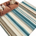 thumbnail image 1 of Turquoise Beige Large Area Rugs for Bedroom Living Room, Soft Non Slip Carpet Bedside Rug, Boho Vertical Stripes Bohemian Retro Rectangular Floor Cover Kitchen Accent Rug 6'x9' for Dining Room/Office, 1 of 9