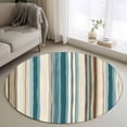 thumbnail image 1 of Turquoise Beige Round Area Rug 3.3 FT, Non Slip Small Entryway Kitchen Mat, Boho Vertical Stripes Bohemian Retro Washable Soft Circular Rug Non-Shedding Door Mat for Bathroom Playroom Kids Room, 1 of 9