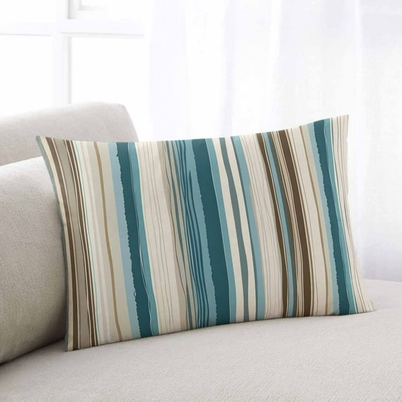 Turquoise Beige Small Pillow Covers, Boho Vertical Stripes Bohemian Retro Soft Breathable Throw Pillow Cases with Invisible Zipper, Decorative Pillowcase Pillows Protectors for Sofa Bed Chair 12"x20"