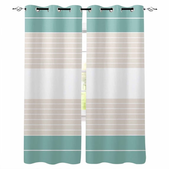 Turquoise Beige Stripe Blackout Curtains 84 Inches Long for Bedroom, Modern Art Horizontal Striped Thermal Insulated Room Darkening Black Out Window Curtain Panels Grommet Drapes for Living Room
