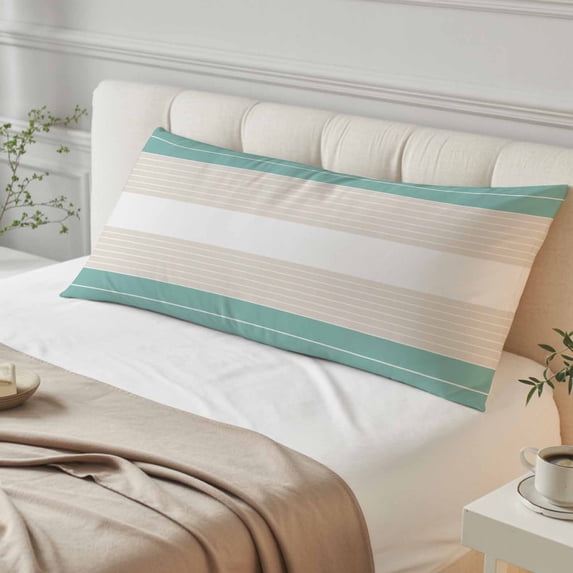 Turquoise Beige Stripe Body Pillow Cover, Pillowcase Protectors with Zipper, Breathable Decorative Throw Pillow Case Cover, Modern Art Horizontal Striped Pillow Shams for Couch Sofa 20x54Inch