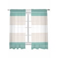 thumbnail image 1 of Turquoise Beige Stripe Curtains 63 Inch Length, Sheer Curtains for Bedroom Living Room Window Modern Art Horizontal Striped Rod Pocket Voile Drapes Kitchen Curtains Small Half Window 42"x63" 2 Panels, 1 of 6