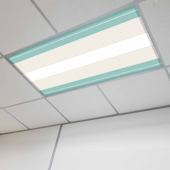 Turquoise Beige Stripe Magnetic Fluorescent Light Covers for Ceiling Lights 2x4Ft, Modern Art Horizontal Striped Office Classroom Kitchen Drop Ceiling Light Covers Lighting Filters Shade Panel 1 Pack